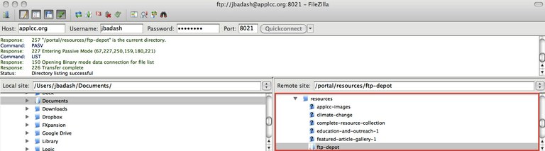 Screenshot showing remote file directory: