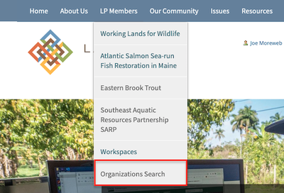 Image of Organizations Search drop down item for How to Add an Organization tutorial.