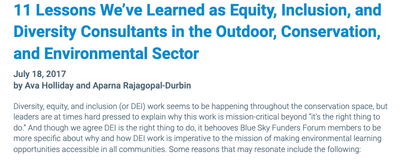 Post: 11 Lessons We’ve Learned as Equity, Inclusion, and Diversity Consultants in the Outdoor, Conservation, and Environmental Sector