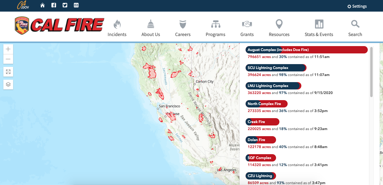 map of california forest fires