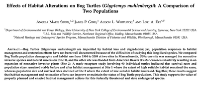 Effects of Habitat Alterations on Bog Turtles (Glyptemys muhlenbergii): A Comparison of Two Populations
