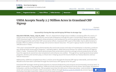 USDA Accepts Nearly 2.7 Million Acres in Grassland CRP Signup