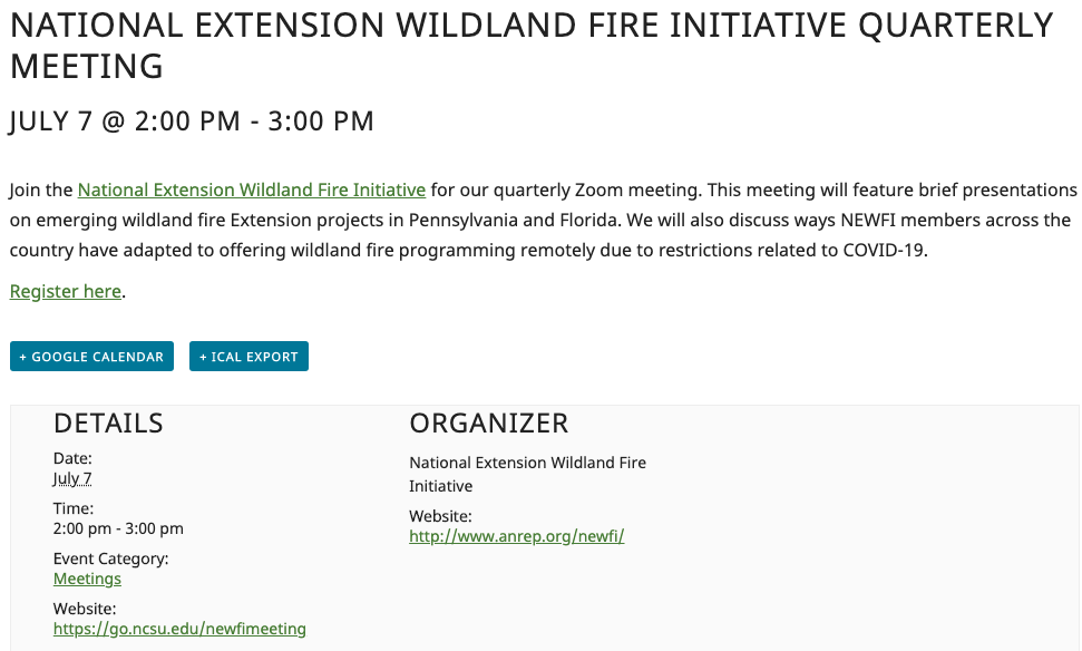 National Extension Wildland Fire Initiative Quarterly Meeting