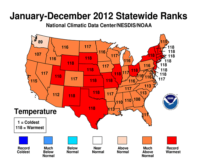 2012 was Warmest and Second Most Extreme Year on Record for the Contiguous U.S.