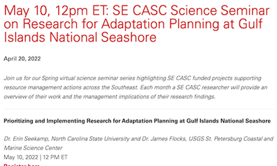 SE CASC Science Seminar on Research for Adaptation Planning at Gulf Islands National Seashore