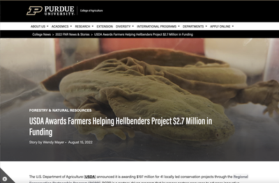USDA Awards 'Farmers Helping Hellbenders' Project $2.7 Million in Funding