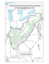 Distribution map of counties with a cave/mine occurrence for Indiana bat (Myotis sodalis) within the Appalachian LCC region. 