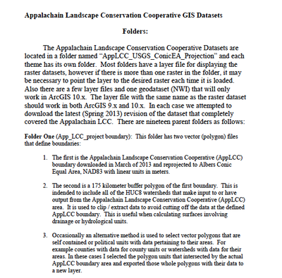 Appalachain Landscape Conservation Cooperative GIS Datasets
