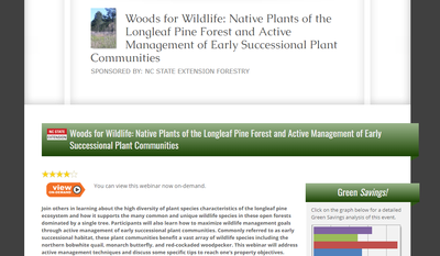 Woods for Wildlife: Native Plants of the Longleaf Pine Forest and Active Management of Early Successional Plant Communities